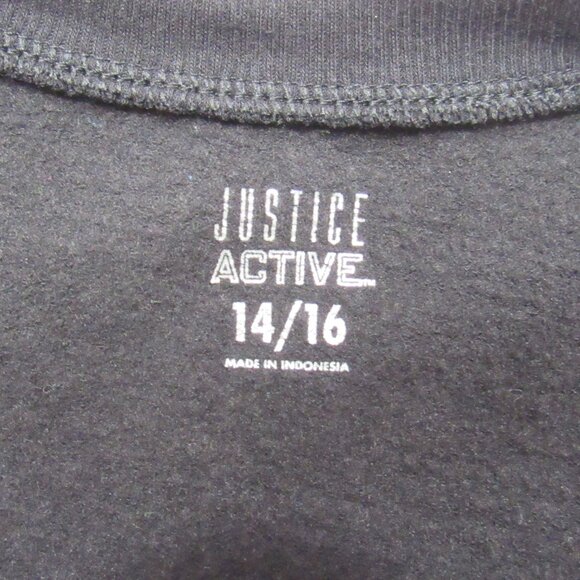 Justice Girls Graphic Logo Black Cold Shoulder Sweatshirt Top Size 14/16 - Picture 5 of 8